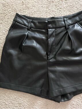 Avec Les Filles Black Faux Leather Pleated  Shorts